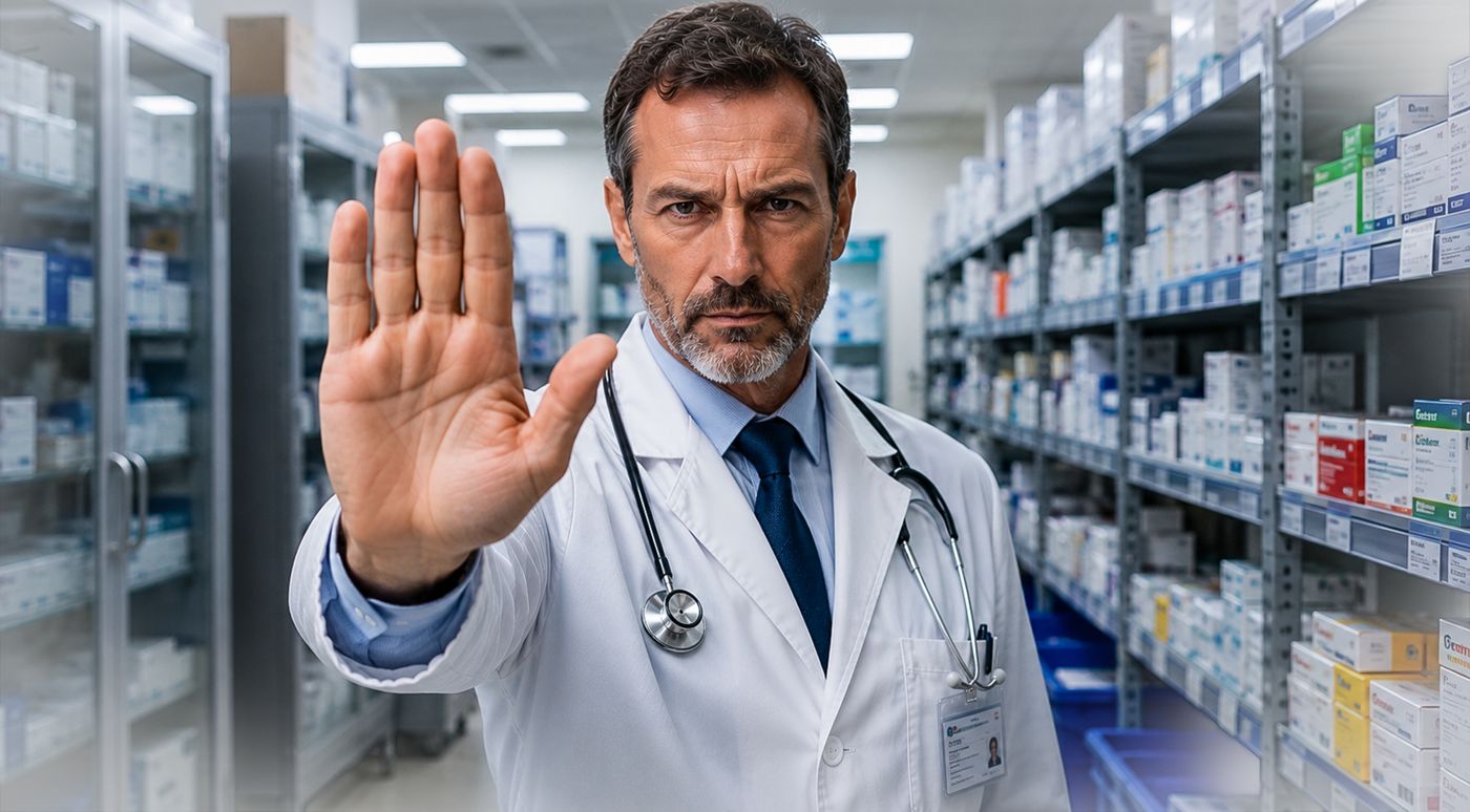 Un medico alza la mano per dire stop